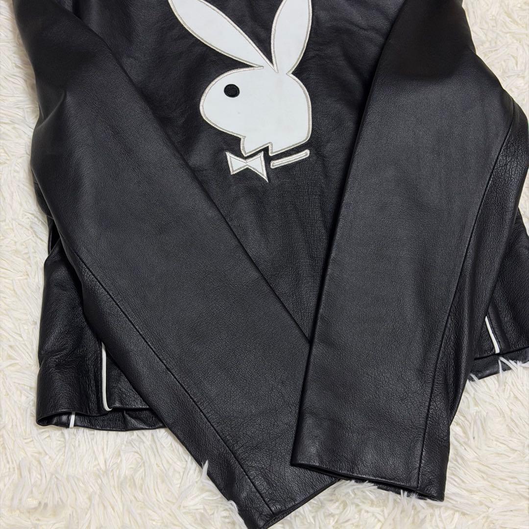 【極美品】プレイボーイ　ライダースジャケット　レザー　ラビットレッド　黒色　M