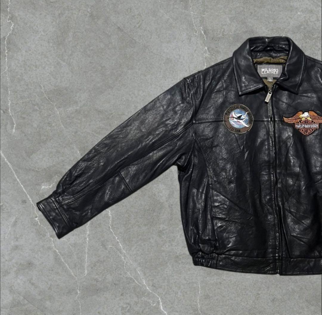 WILSONS本革ハーレーカスタム刺繍イーグルワッペンレザージャケットL古着