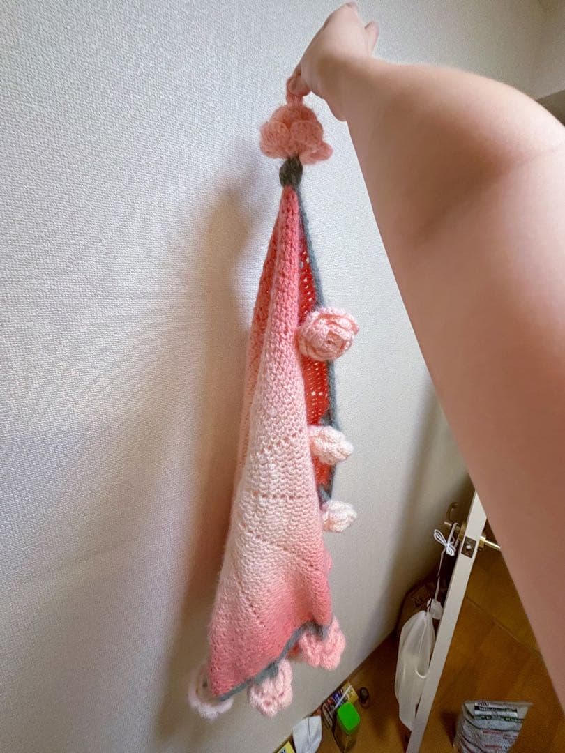 ブーケブランケット ハンドメイド 大きいバラ ピンク系 かぎ針編み 枯れない花