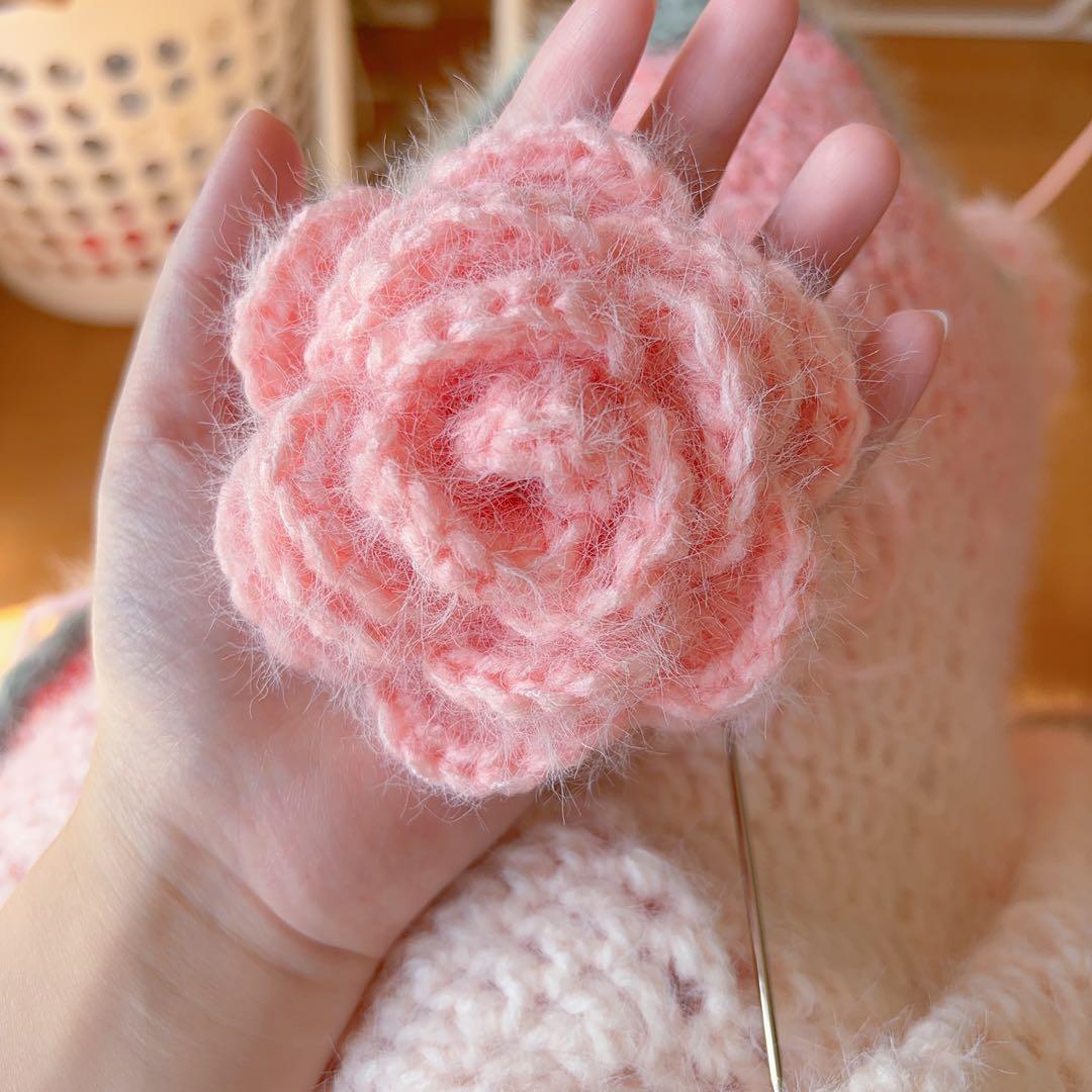 ブーケブランケット ハンドメイド 大きいバラ ピンク系 かぎ針編み 枯れない花