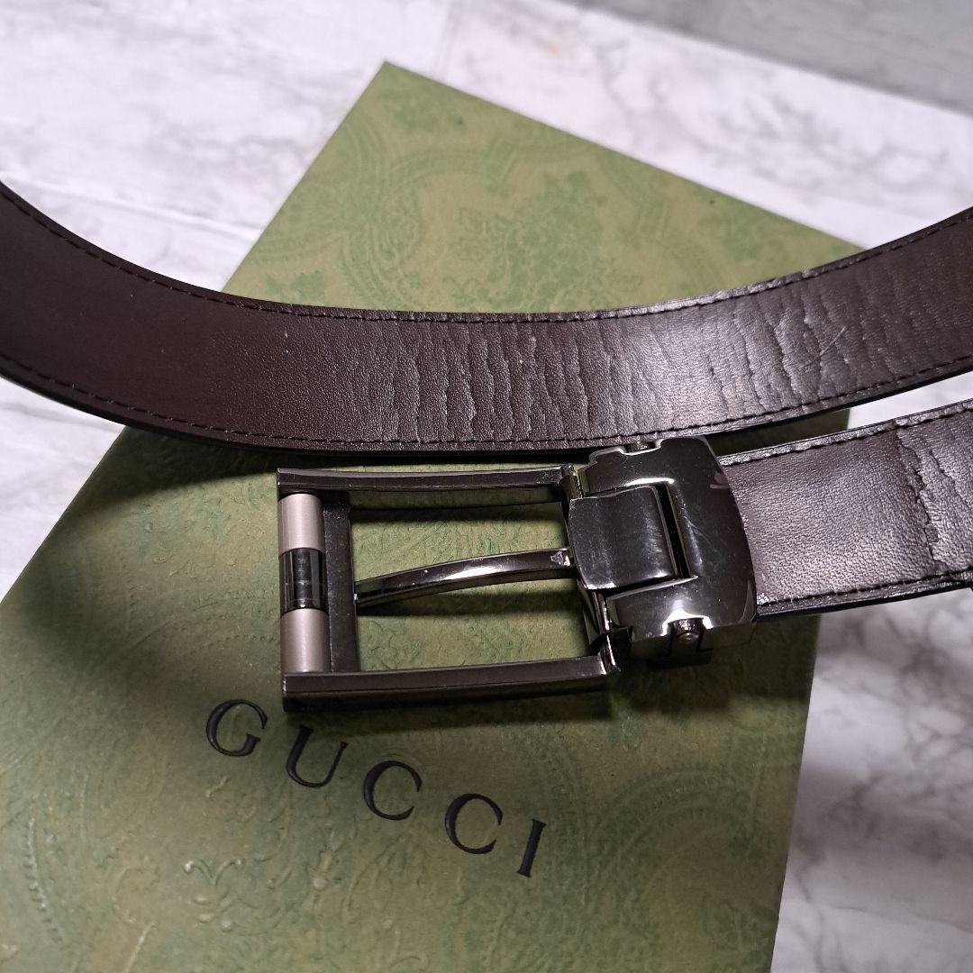 ✨️素敵✨️GUCCI グッチベルト　GG 柄ブラックレザーシルバーバックル