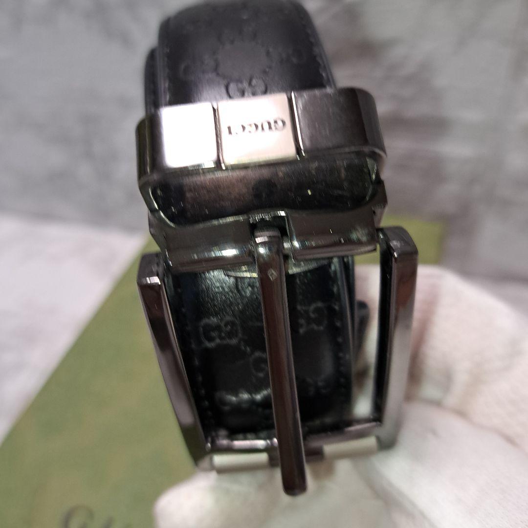 ✨️素敵✨️GUCCI グッチベルト　GG 柄ブラックレザーシルバーバックル