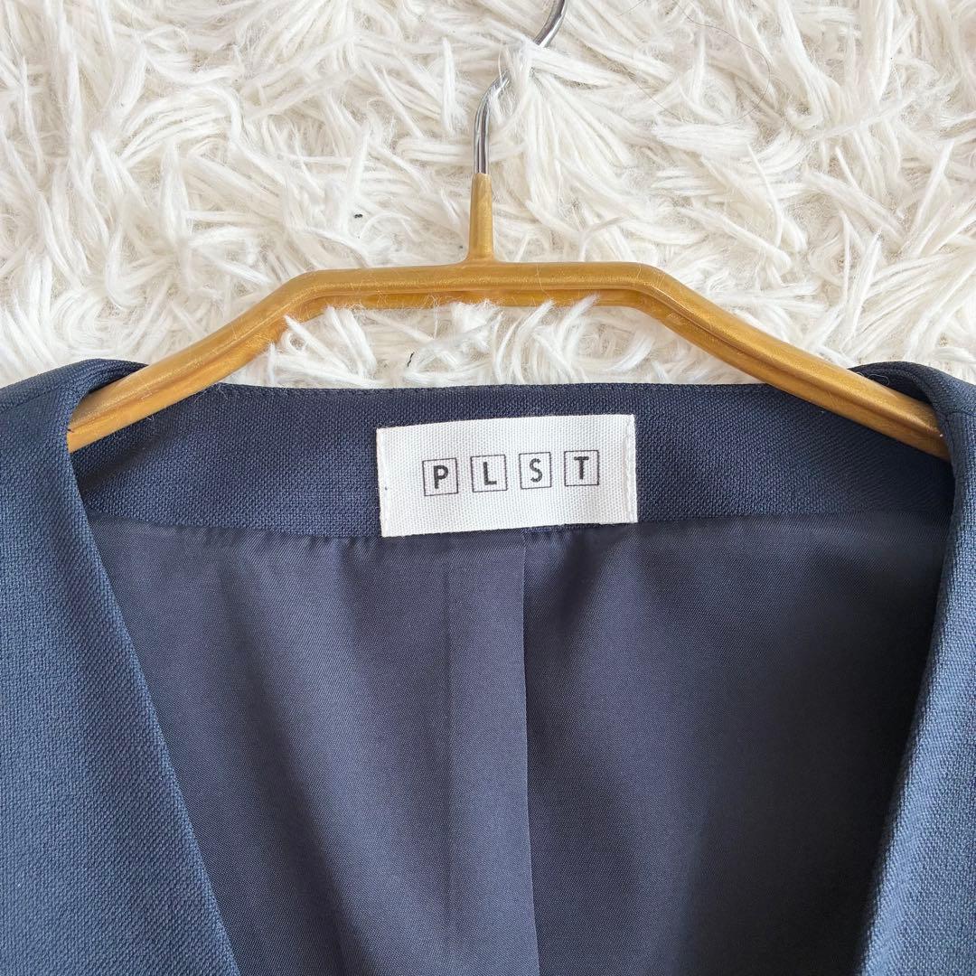 PLST リネンブレンドカラーレスジャケット セットアップ 麻混 ネイビー Ｍ