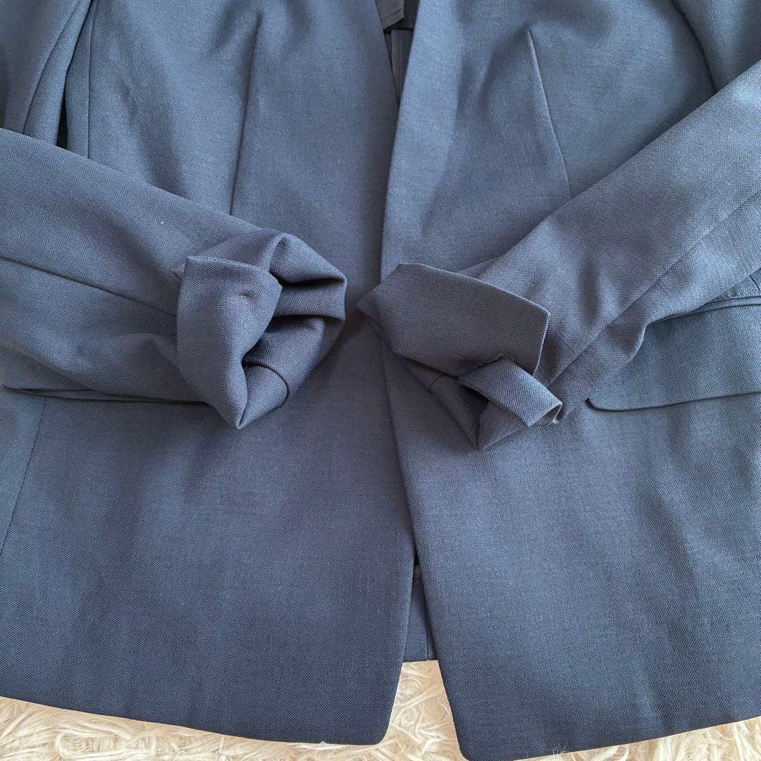 PLST リネンブレンドカラーレスジャケット セットアップ 麻混 ネイビー Ｍ