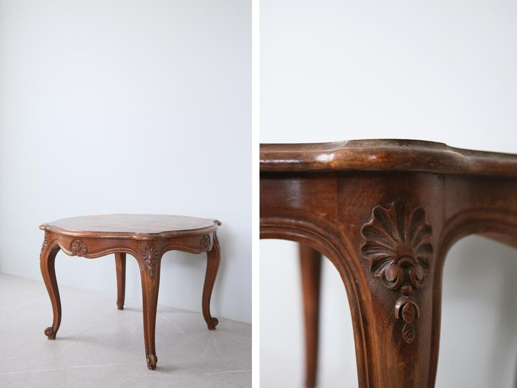 フランスアンティーク木製コーヒーテーブル/センターテーブル机/飾り棚(88-45