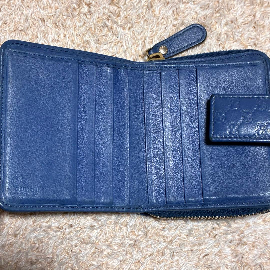 グッチ　折り財布　マイクロシマ　 gg ラウンドジップ レザー　ネイビー