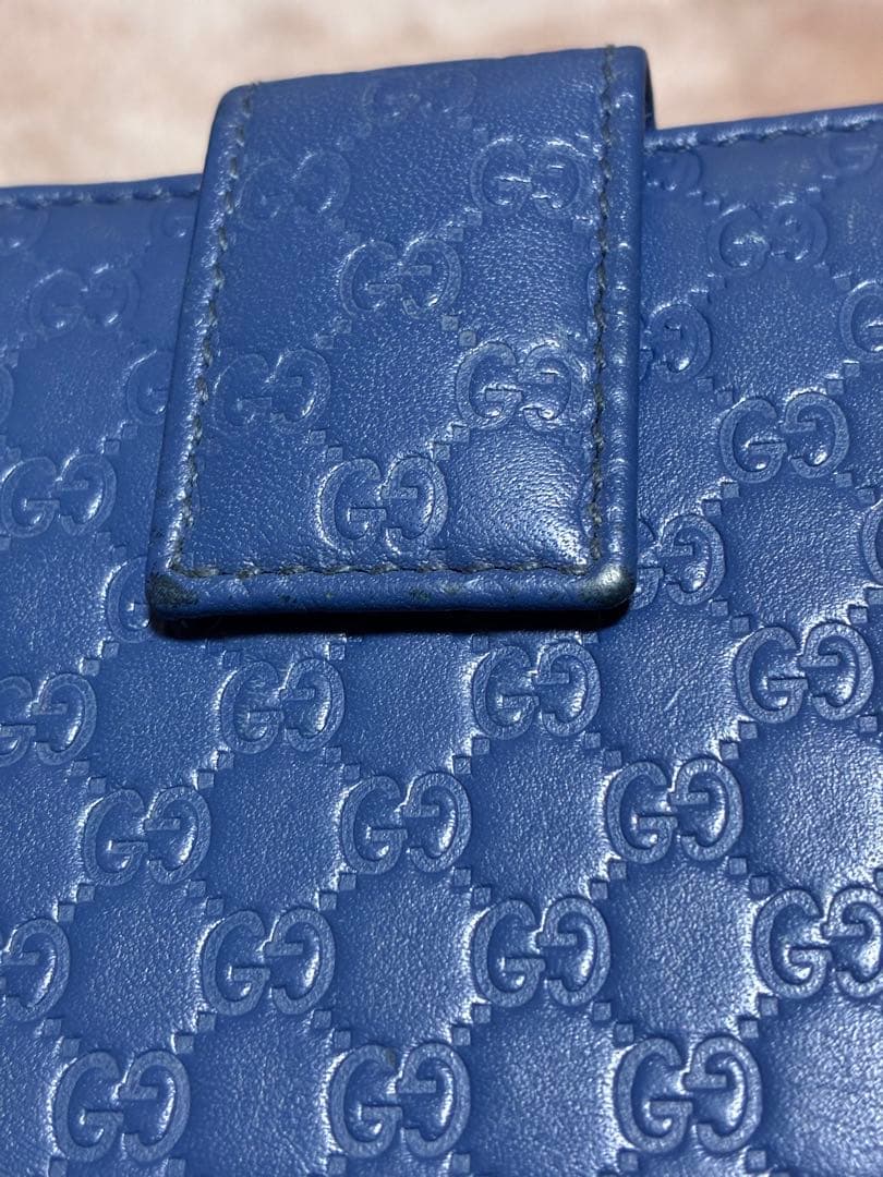 グッチ　折り財布　マイクロシマ　 gg ラウンドジップ レザー　ネイビー