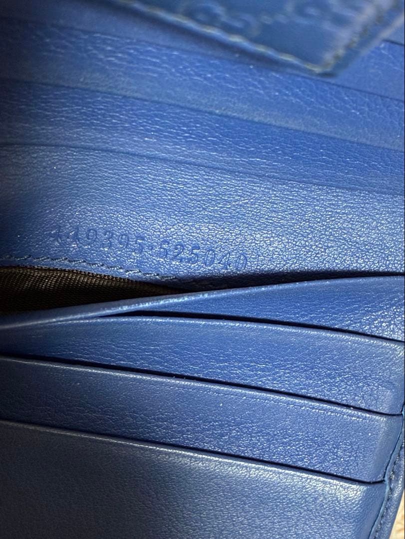 グッチ　折り財布　マイクロシマ　 gg ラウンドジップ レザー　ネイビー