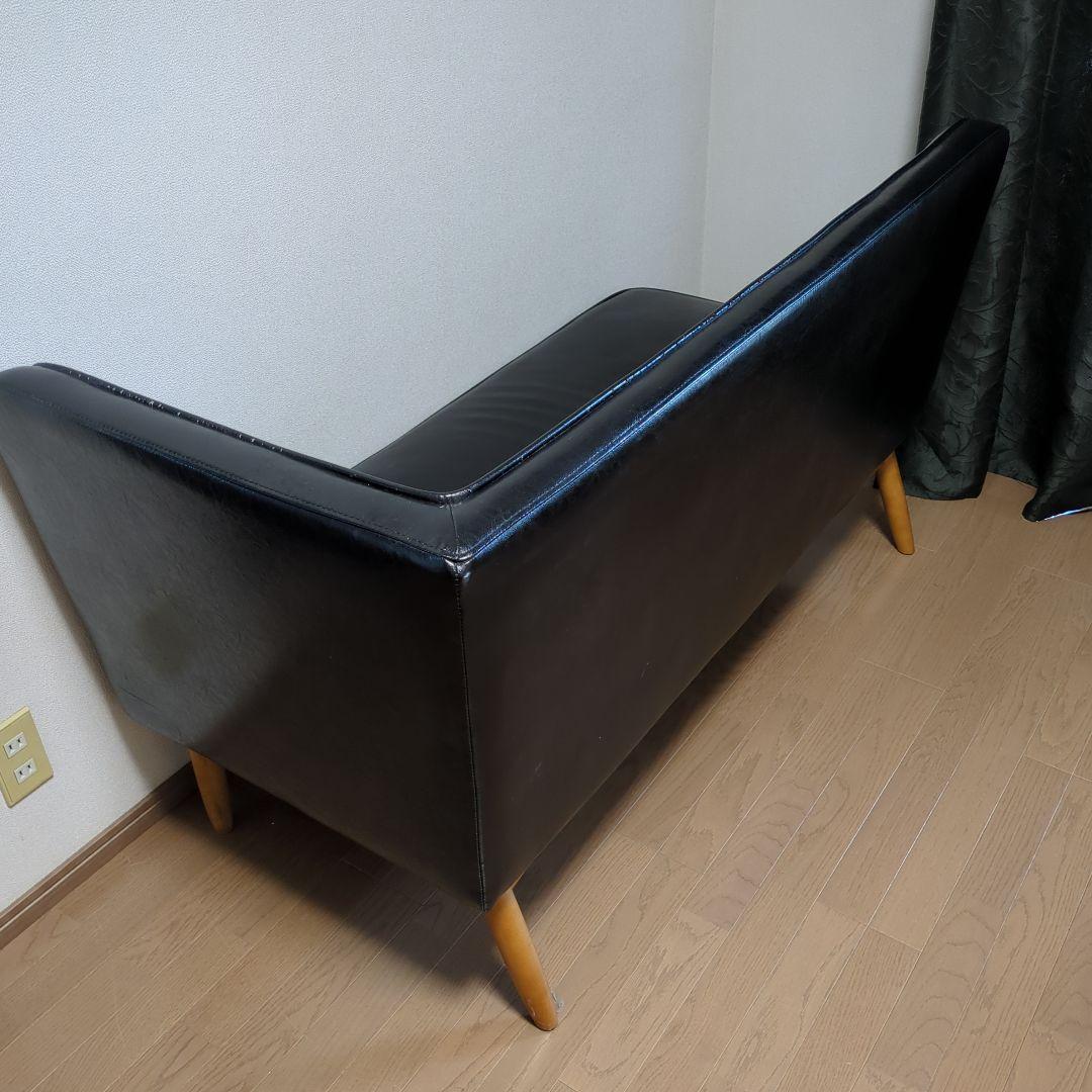 unico ワイス黒 合成皮革 2人掛けソファ　ブラック