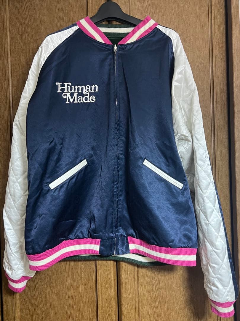 ラ*ン様 Human Made スカジャン ネイビー/ホワイト/ピンク