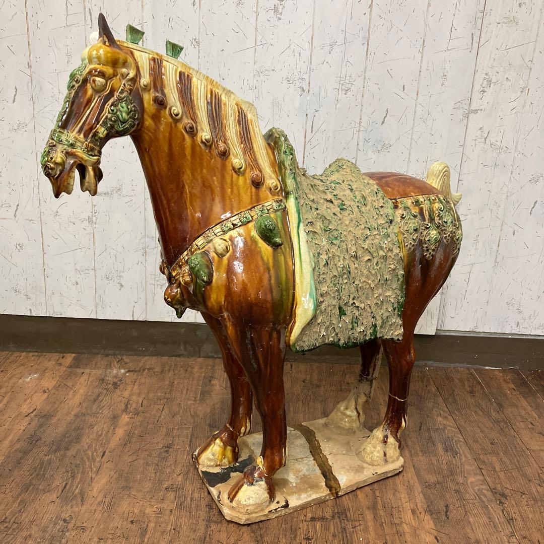 B-壁 中国美術 唐三彩 三彩馬 陶器製 馬置物 馬俑 ホースフィギュア 乗馬