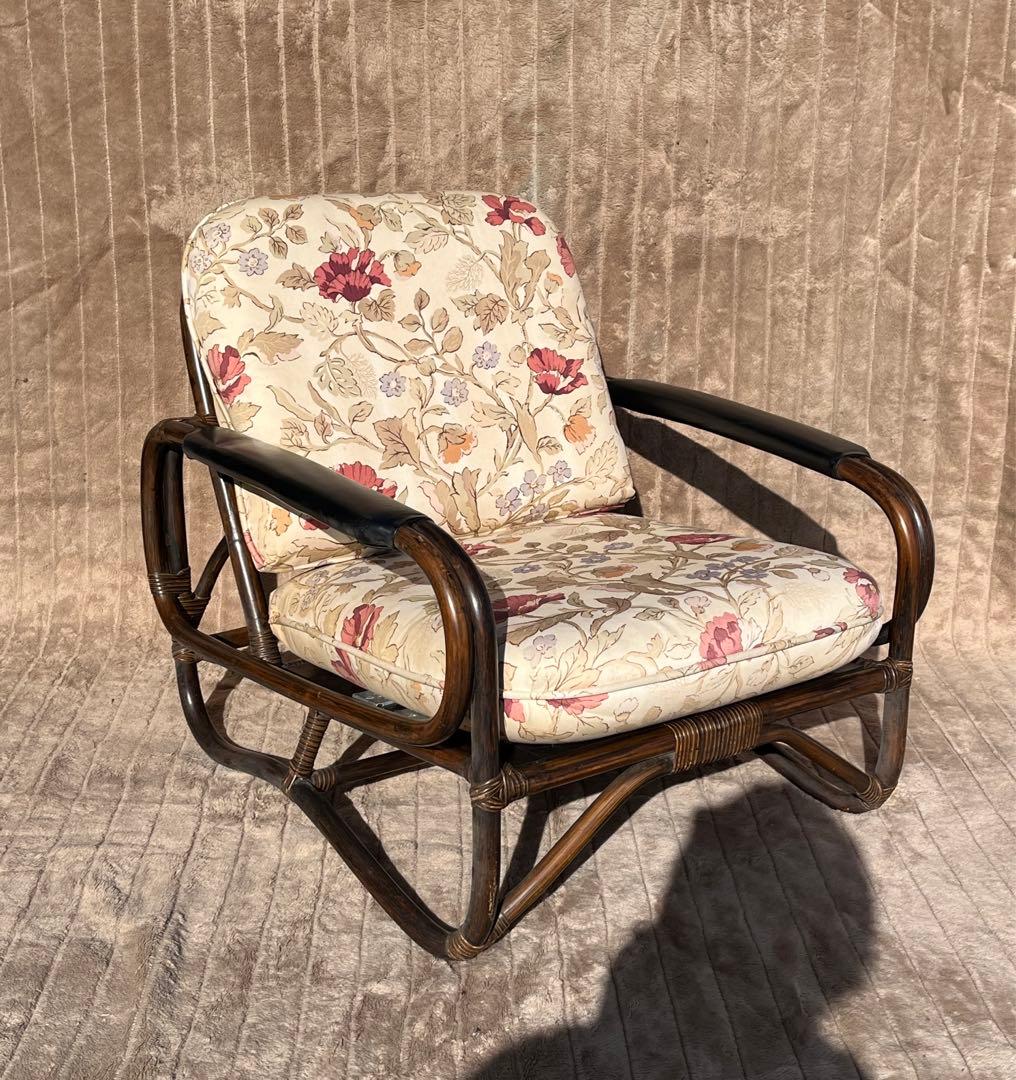 【アンティーク】② 籐 ラタン 座椅子 アームチェア クッションチェア 古民家