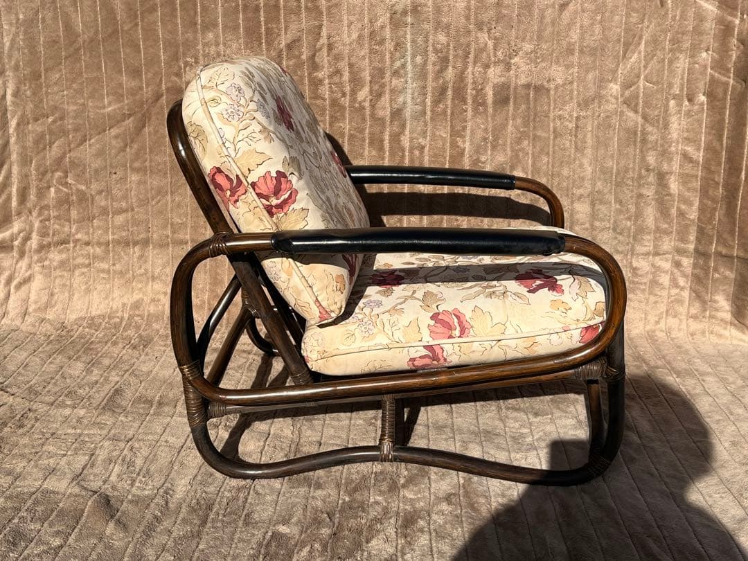 【アンティーク】② 籐 ラタン 座椅子 アームチェア クッションチェア 古民家