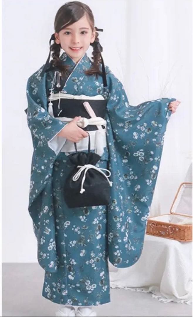 七五三 7歳 着物 緑 フルセット