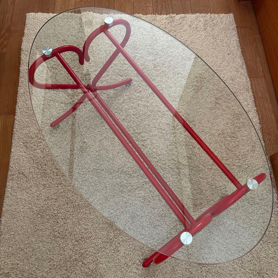 ガラステーブル　レトロ　赤いハート　型脚