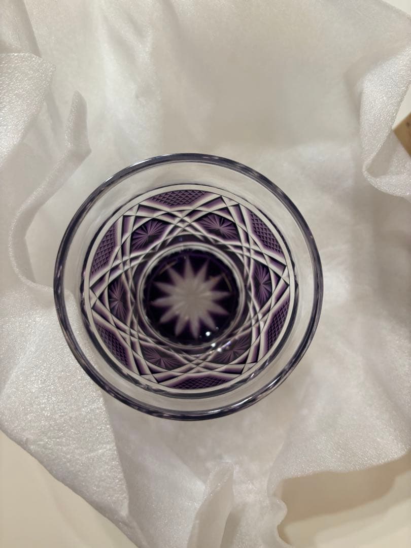 鳥津薩摩切子　冷酒グラス 紫色 ガラス　箱付き