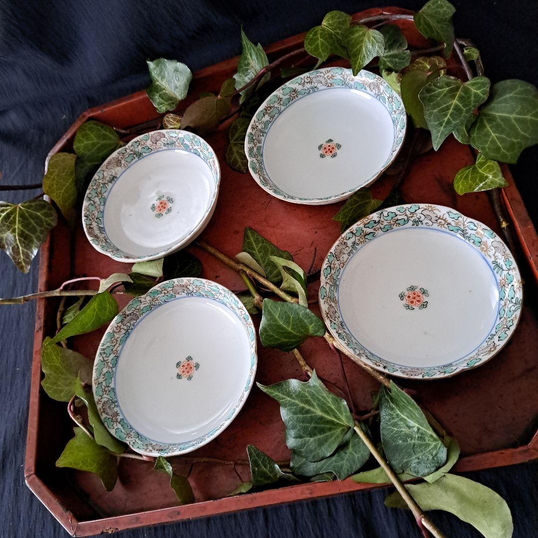 「モダンな花唐草の伊万里！」明治伊万里皿 (直径12cm)4客セット 骨董アンテ