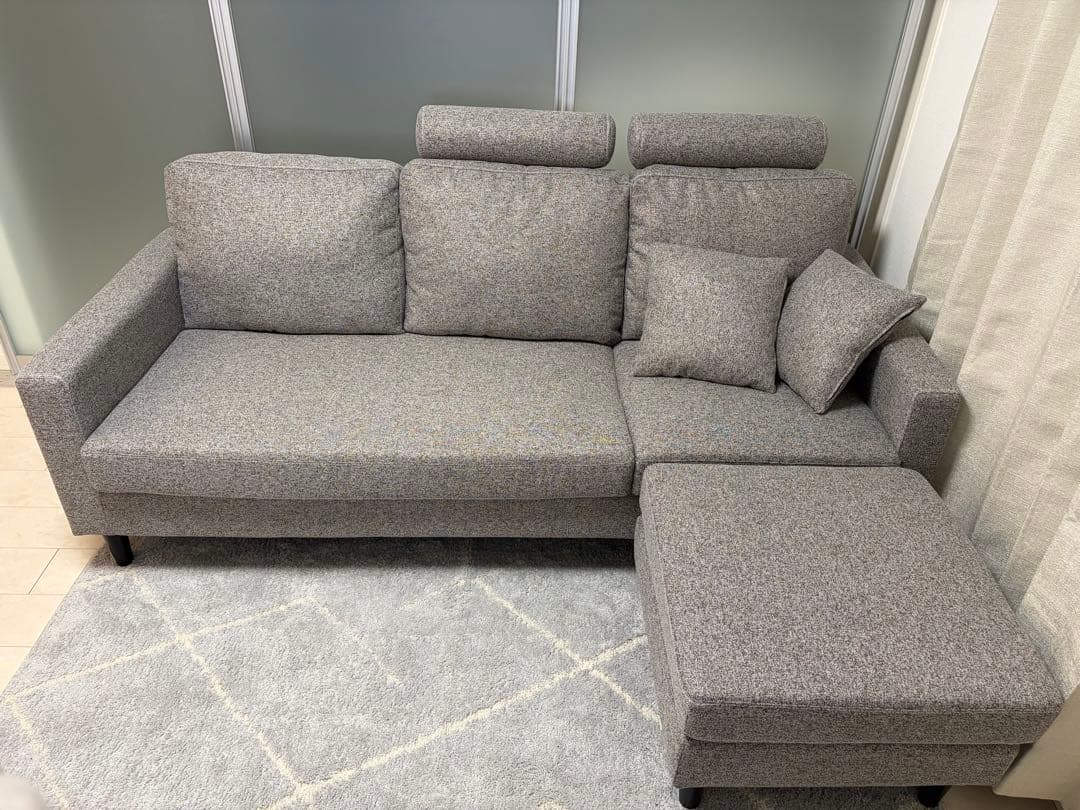 モダンデコ カウチソファ 3人掛けL字型 オットマン