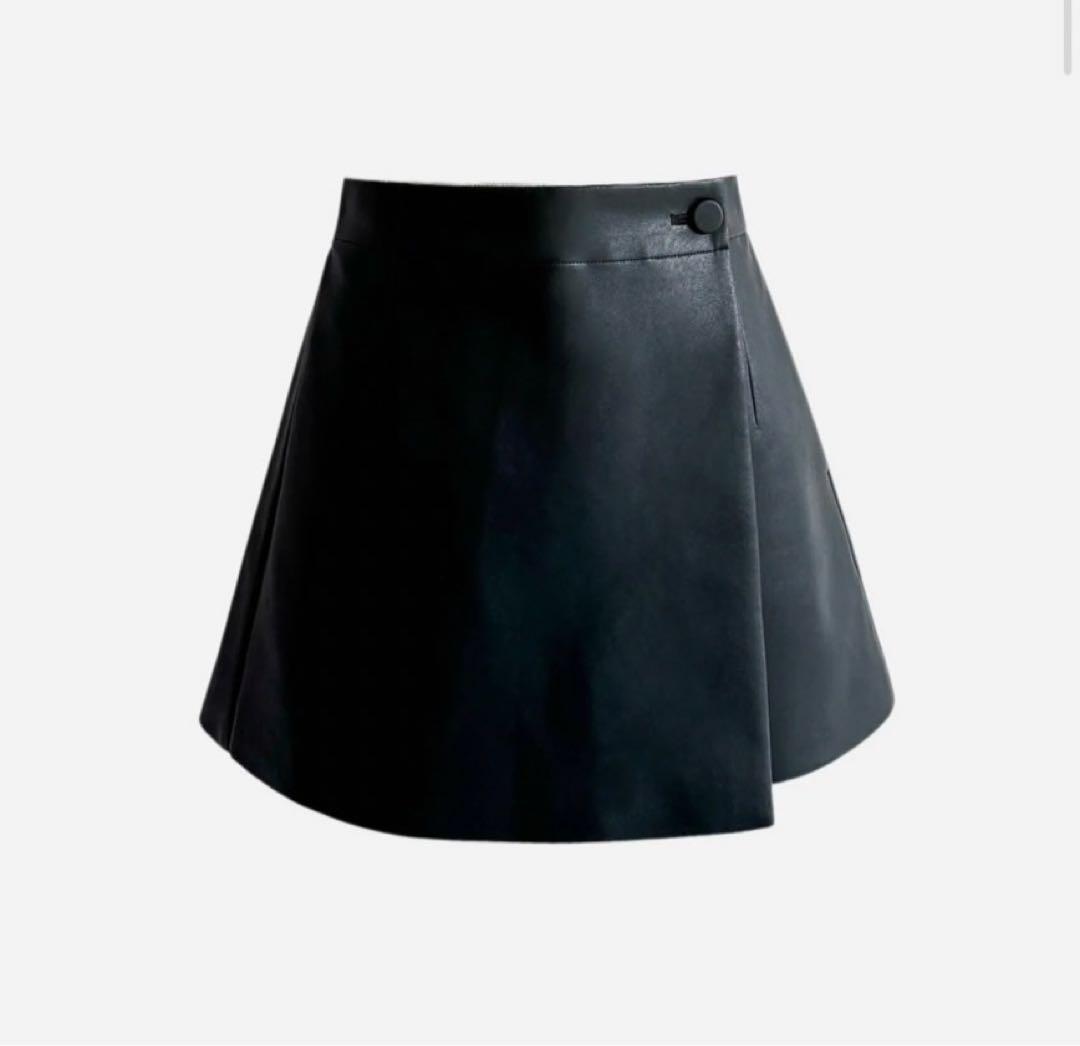 パンツ sheller leather like wrap culottes