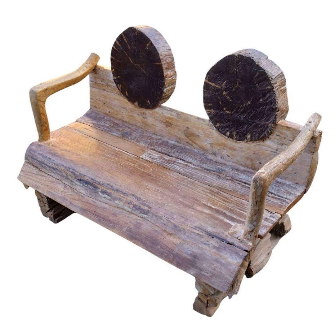 木製　シンプル　ベンチ　流木　チェア　2人掛け