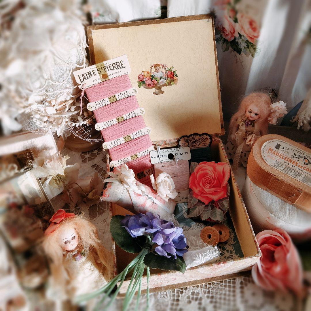 フランス アンティーク★カルトナージュ 布箱 フレンチファブリック