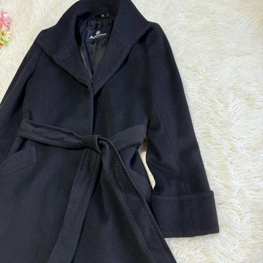 【アクアスキュータム】美品 ウールコート アンゴラ混 ブラック レディース