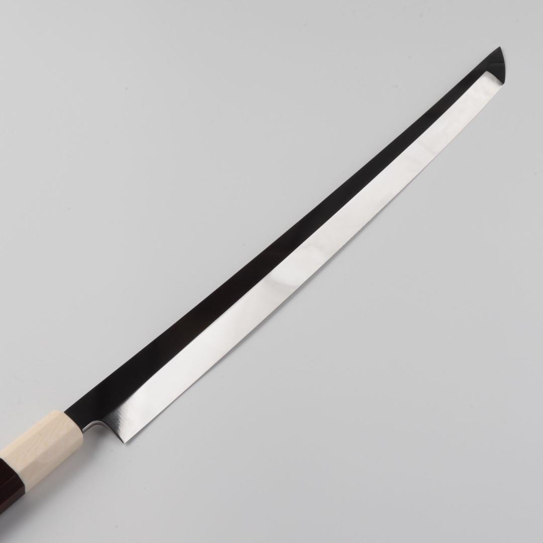 梵静刃物マグロ包丁 刃渡二尺 鏡面仕上げ 刺身包丁 反りスネークウッド柄 鞘付き