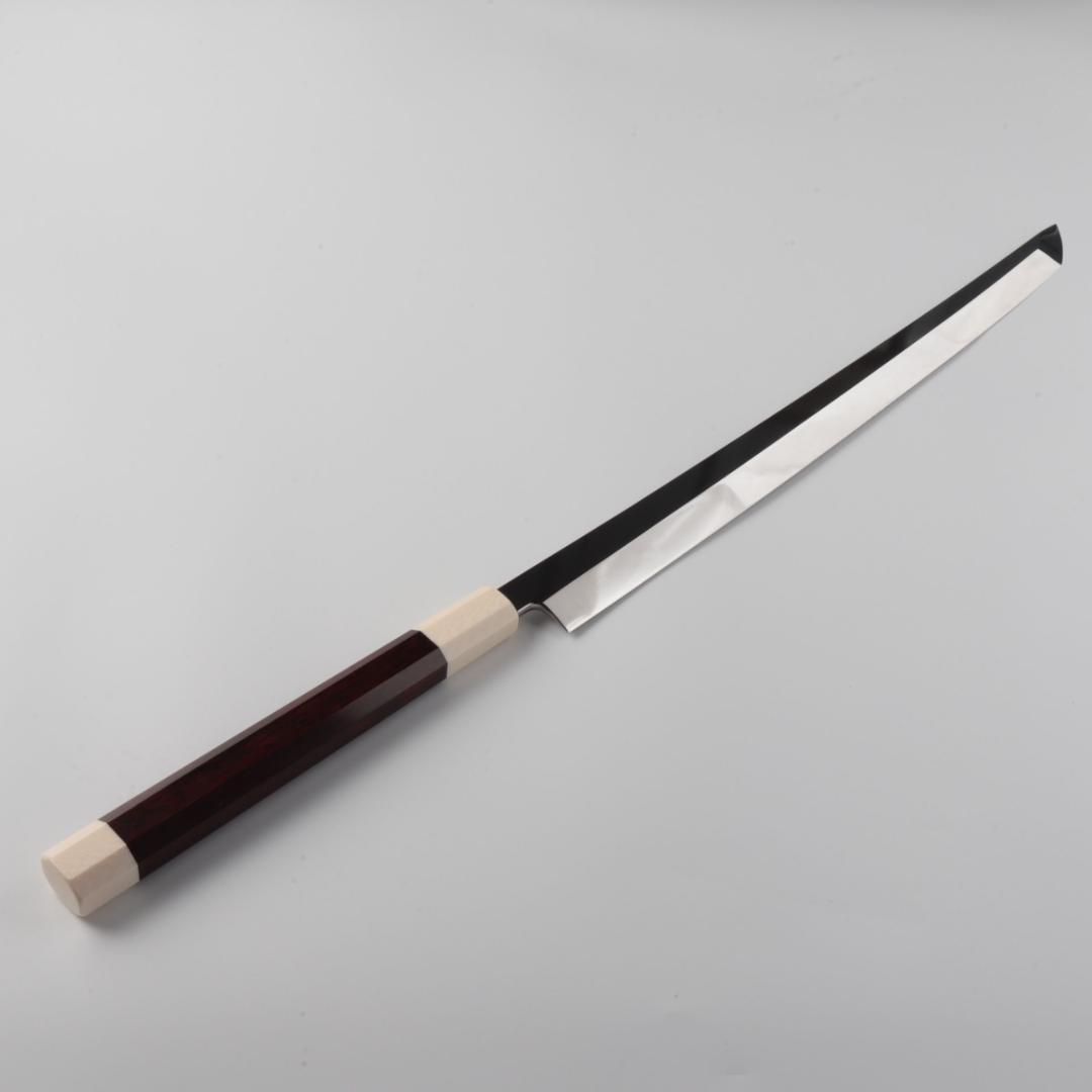 梵静刃物マグロ包丁 刃渡二尺 鏡面仕上げ 刺身包丁 反りスネークウッド柄 鞘付き