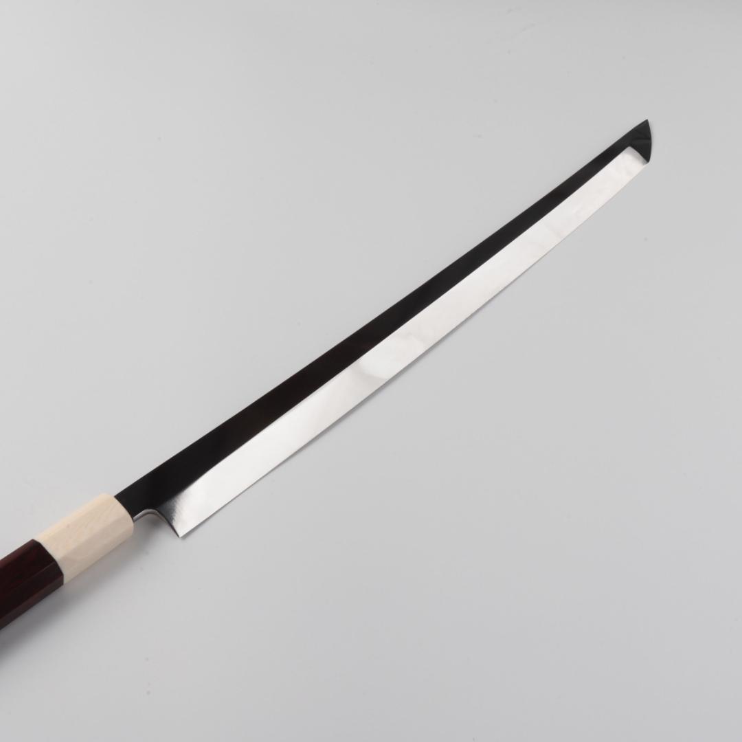 梵静刃物マグロ包丁 刃渡二尺 鏡面仕上げ 刺身包丁 反りスネークウッド柄 鞘付き