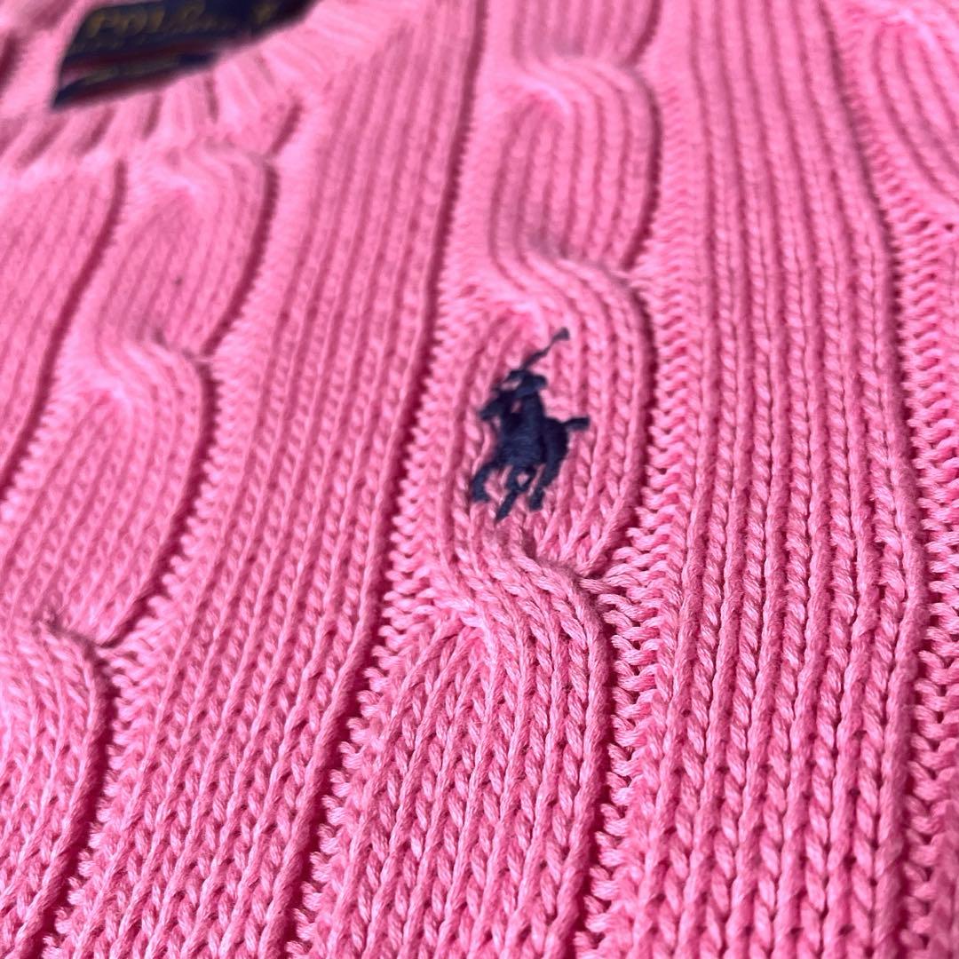 極美品✨ポロ ラルフローレン ピマコットン 半袖ケーブルニット ピンク XS
