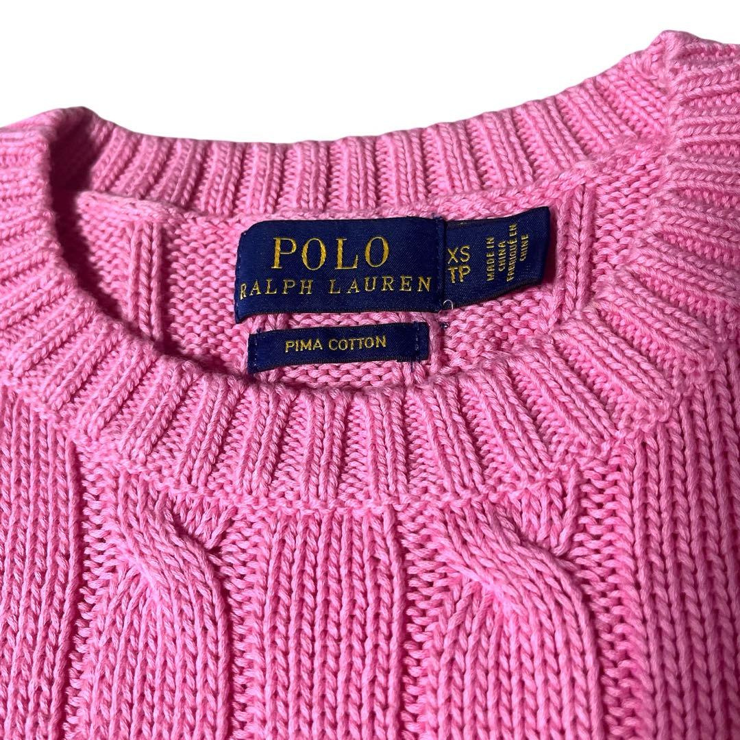 極美品✨ポロ ラルフローレン ピマコットン 半袖ケーブルニット ピンク XS