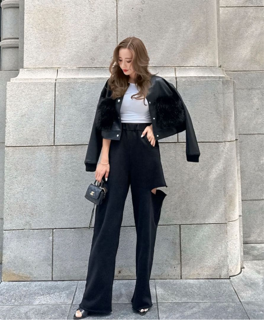 ESMOK fur pocket leather blouson レザーブルゾン