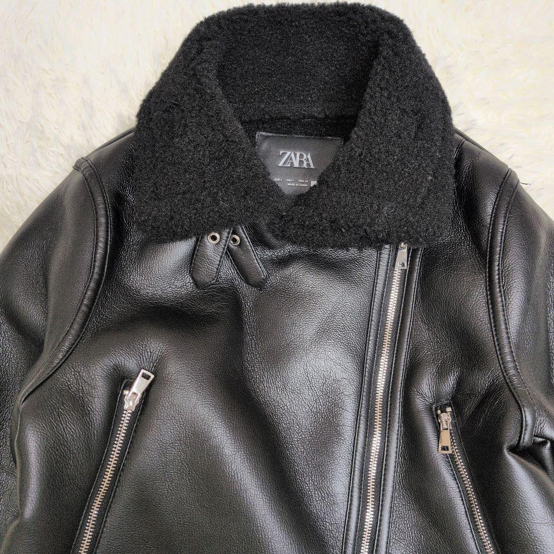 ザラ ZARA レディース フェイクムートン ダブルライダースジャケット　肉 厚