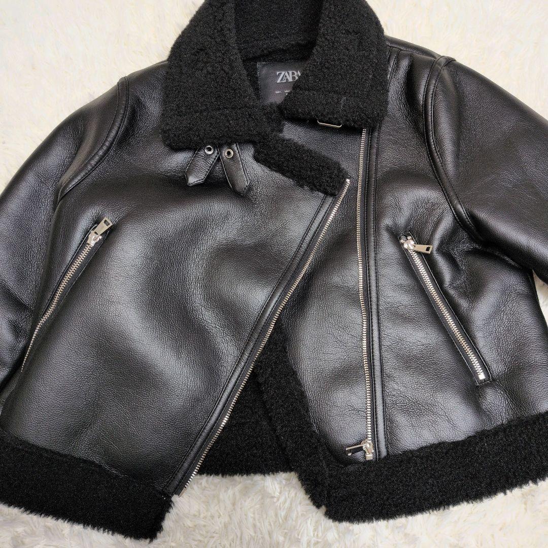 ザラ ZARA レディース フェイクムートン ダブルライダースジャケット　肉 厚
