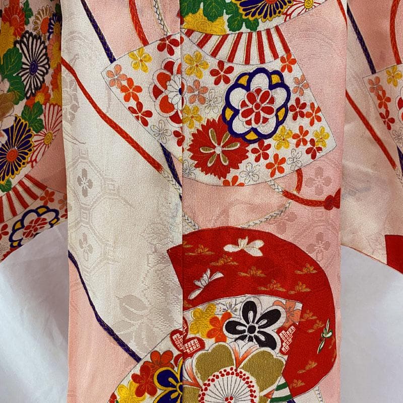 ◎508ag52◎七五三 七歳 女児 アンティーク着物&丸帯 単衣 総柄 白◎