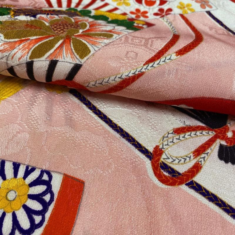 ◎508ag52◎七五三 七歳 女児 アンティーク着物&丸帯 単衣 総柄 白◎