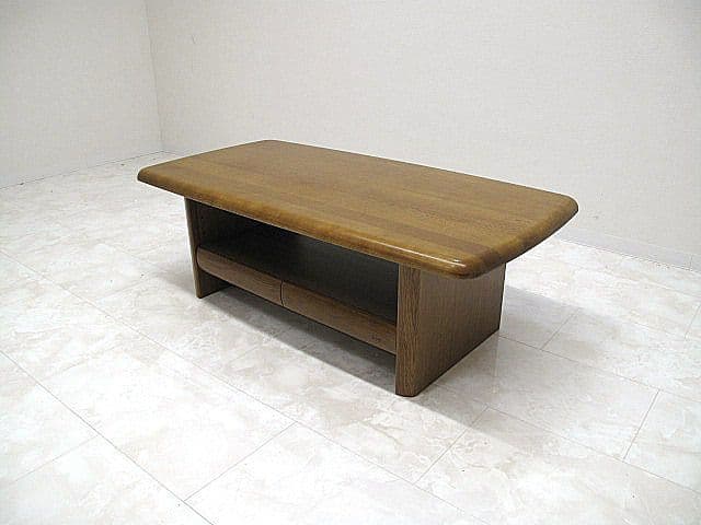 【美品】浜本工芸 楢材センターテーブル 引き出し2杯 　リビングテーブル