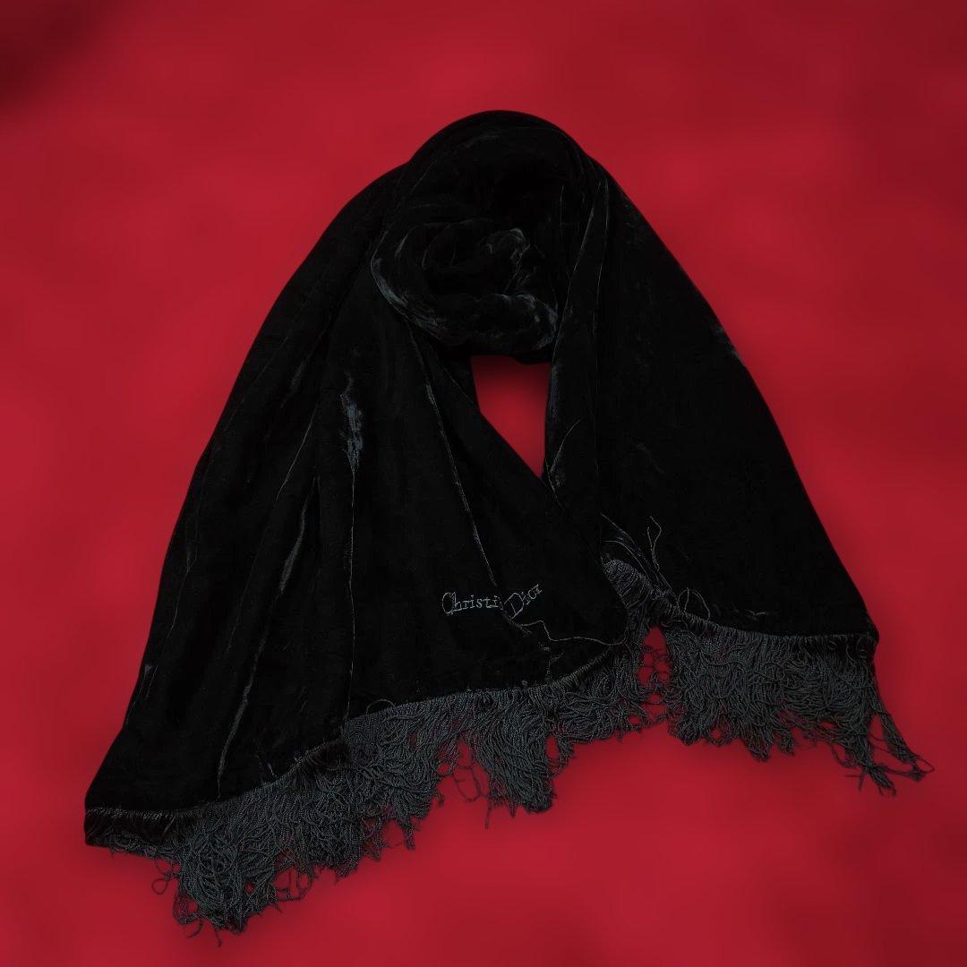 美品　クリスチャンディオール ブラック　ベルベット ストール　ショール