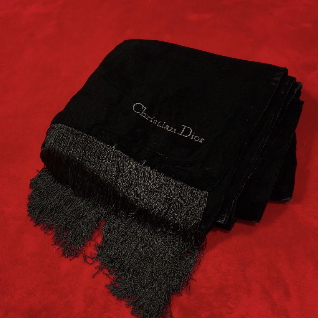 美品　クリスチャンディオール ブラック　ベルベット ストール　ショール