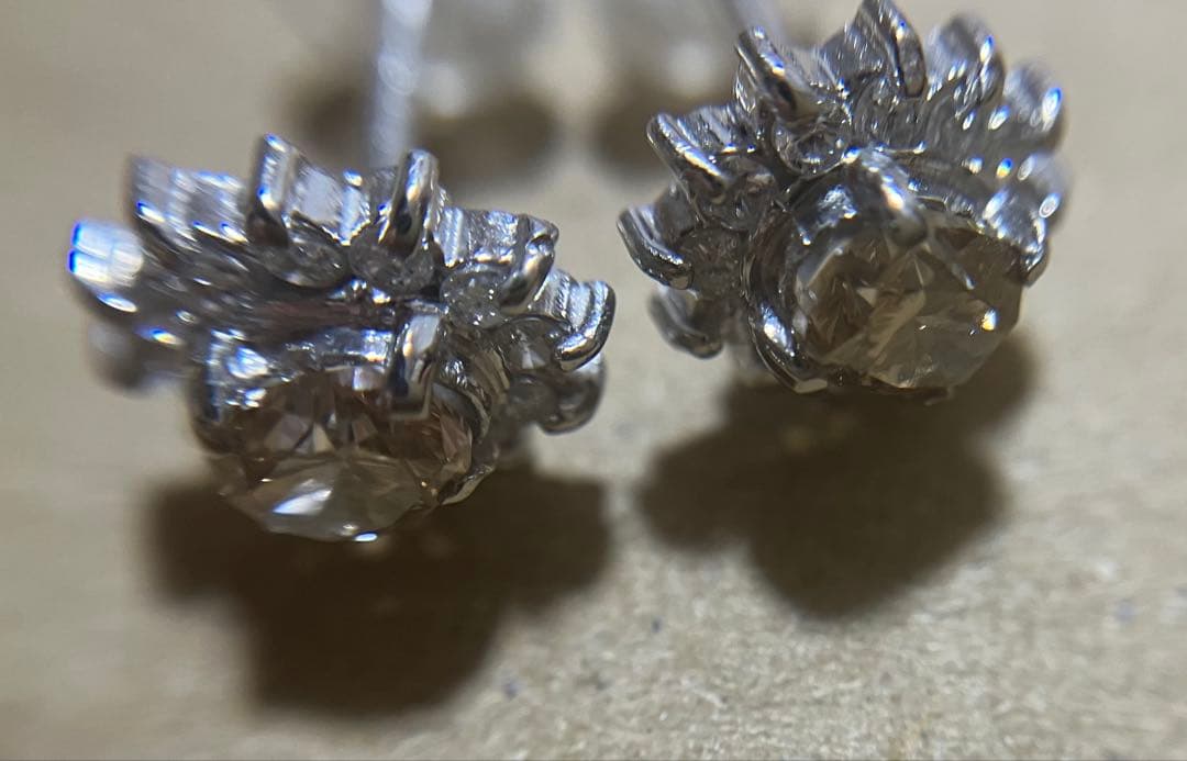 鑑別カード付天然ブラウンダイヤモンド ピアス 0.31ct オーバル&ラウンド