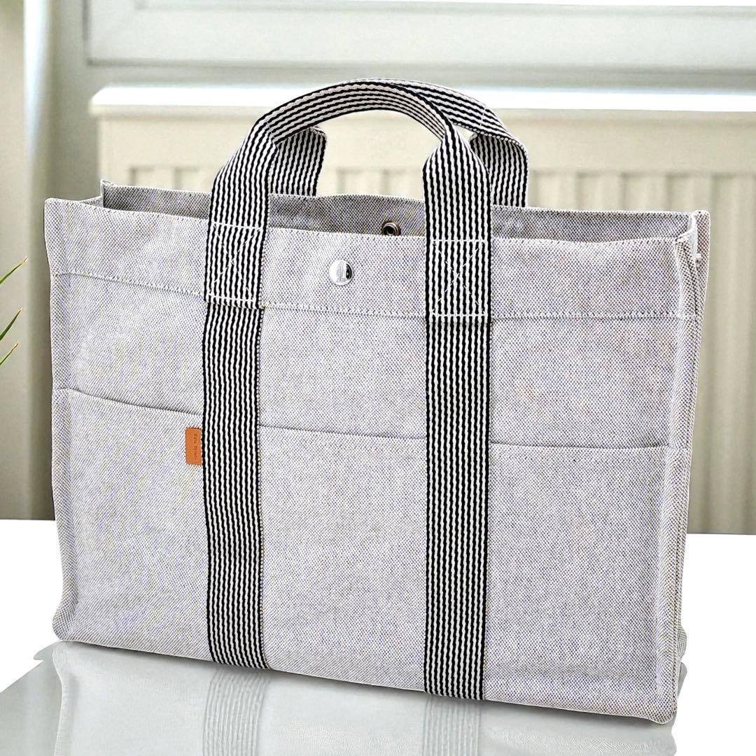 美品/エルメス/ニューフールトゥMM /トートバッグ/A4サイズ/エールライン/