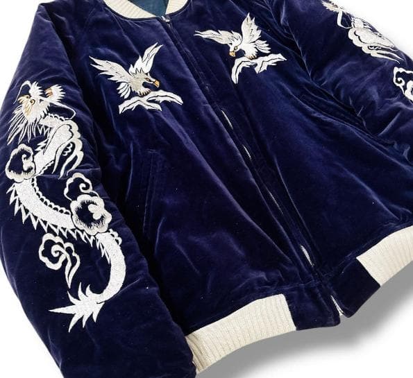 み*む様 ザフラットヘッド リバーシブル スカジャン 別珍 XLサイズ ネイビー