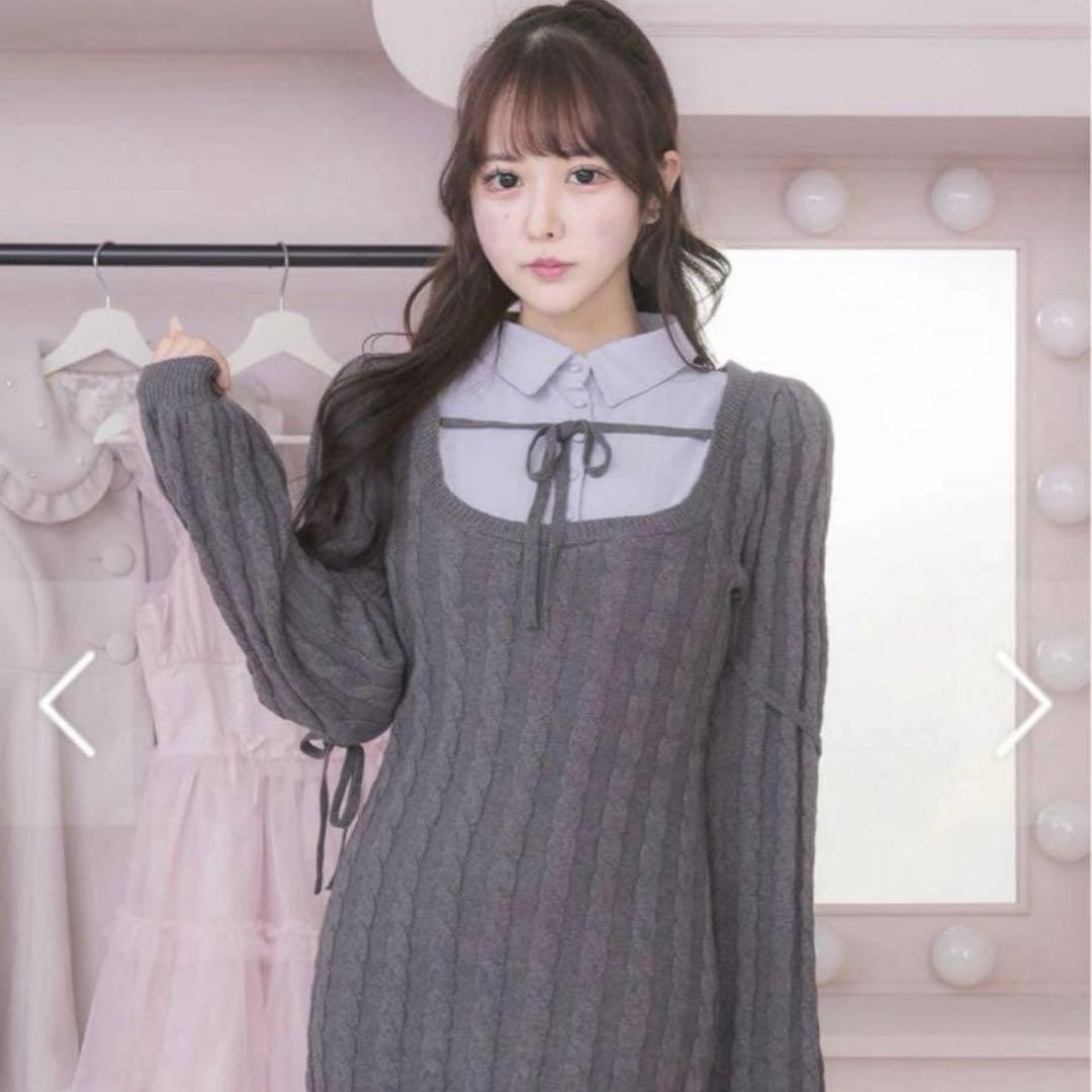 pium レイヤードケーブルニットワンピ