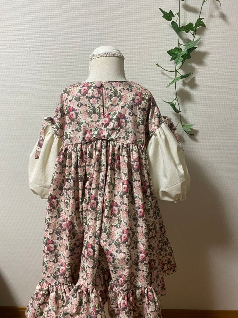 ハンドメイド　ふっくら袖ワンピース　90㎝つけ襟セット