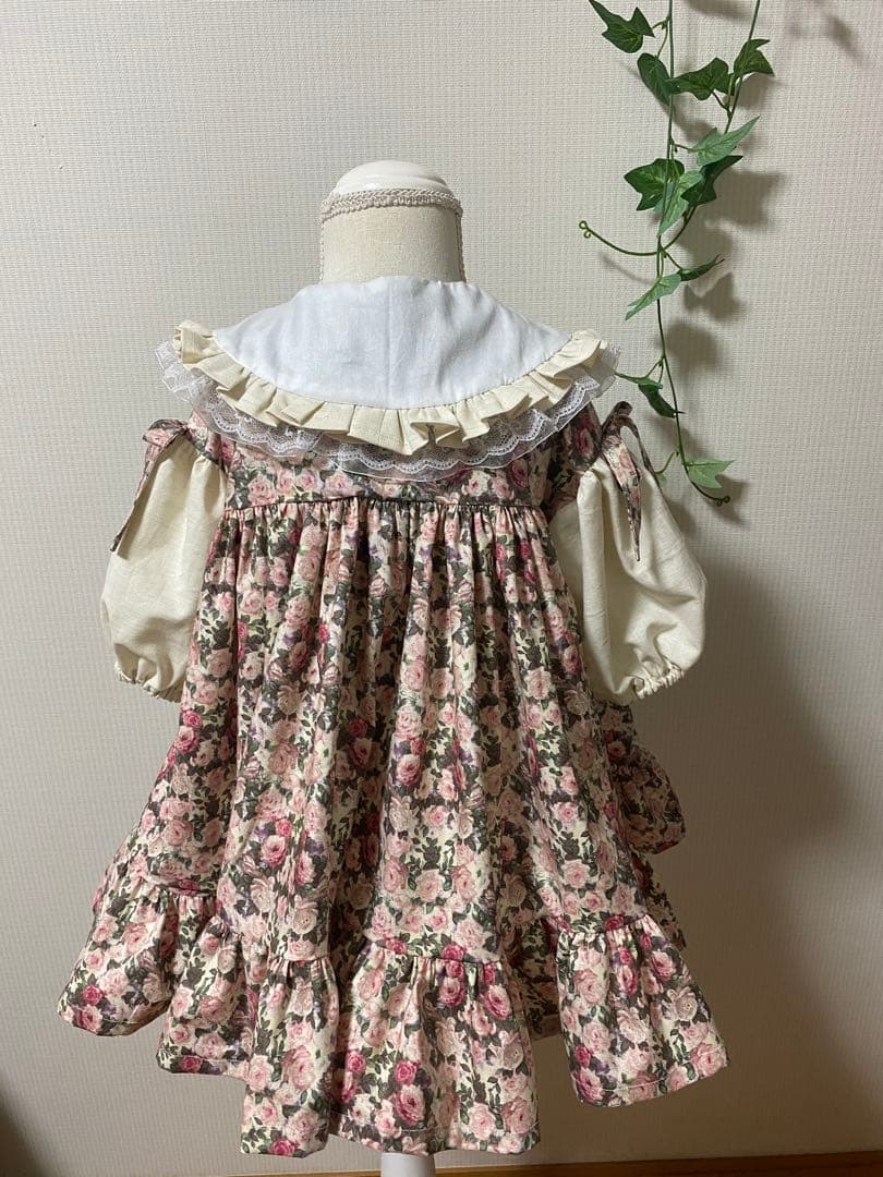 ハンドメイド　ふっくら袖ワンピース　90㎝つけ襟セット