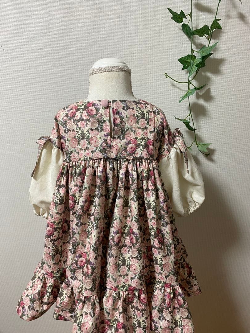 ハンドメイド　ふっくら袖ワンピース　90㎝つけ襟セット