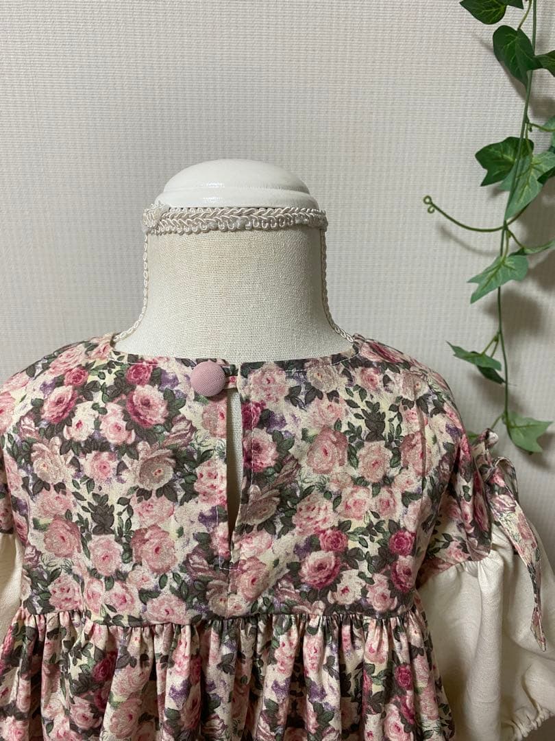 ハンドメイド　ふっくら袖ワンピース　90㎝つけ襟セット