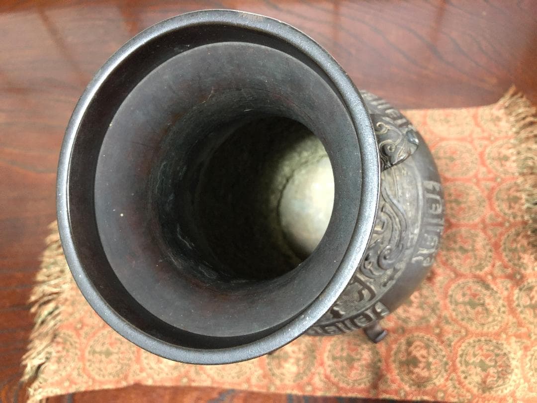 【 唐銅双耳壺 】 花入/花生 清朝初期 中国古玩