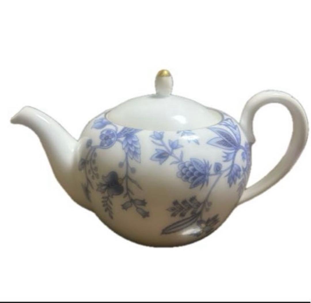 青い花柄 食器セット ティーポット付き