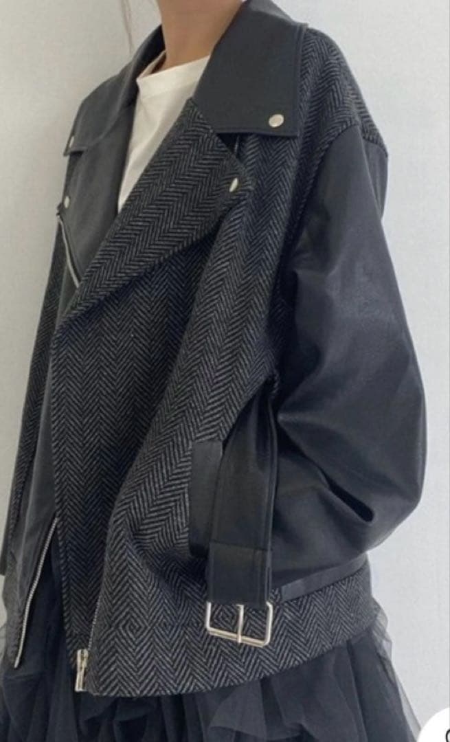 LA BELLE ETUDE 異素材切替ライダースレザージャケット